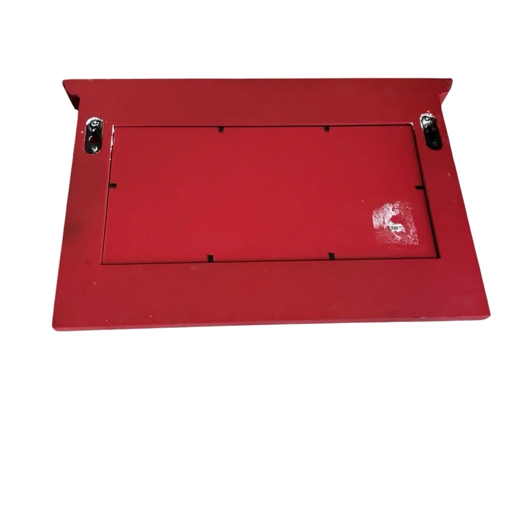 Vintage Red Wall Shelf with Metal Accents